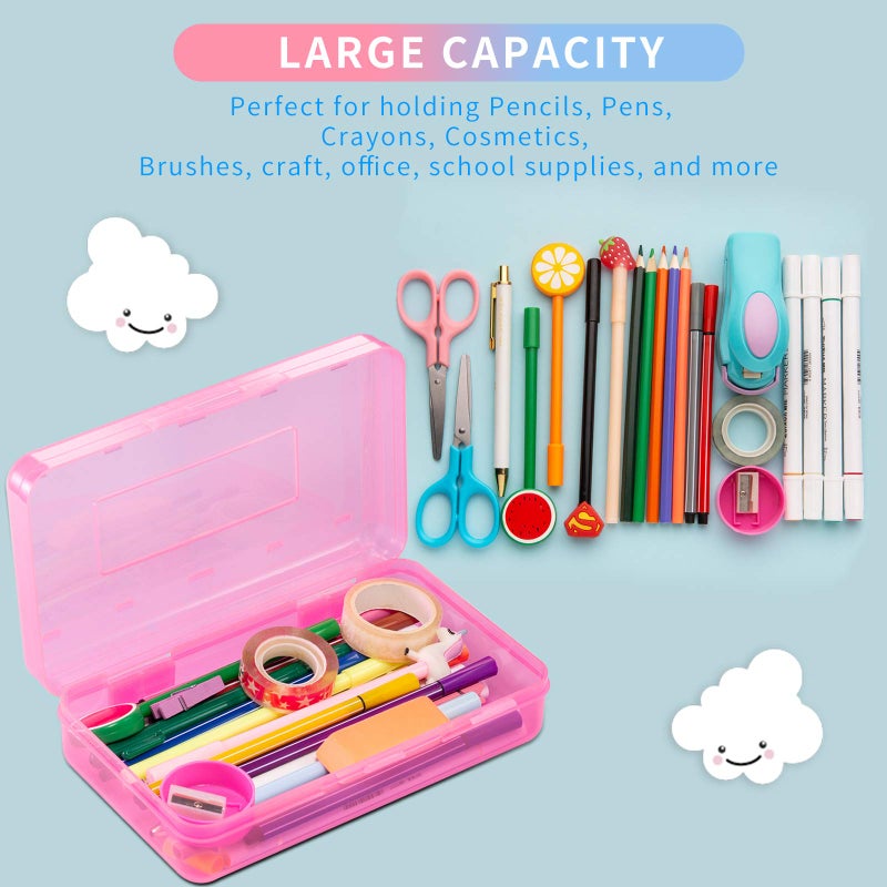 Sooez 3 Pack Pencil Case, Large Hard Pencil Box Bulk, Clear Crayon Box Marker Pen Organizer, Plastic Storage Container with Snap Lid, Art Craft Organizer Back to School Supplies, Colorful - Image 3